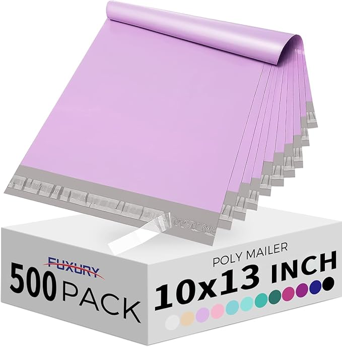 Fuxury Poly Mailers 10x13" 500 pcs, Shipping Bags Bulk for Clothes,Purple | Strong Adhesive Packaging Mailers Poly Bag,Waterproof Self Seal Mailing Envelopes,For Books Clothing Business,Boutique&Online