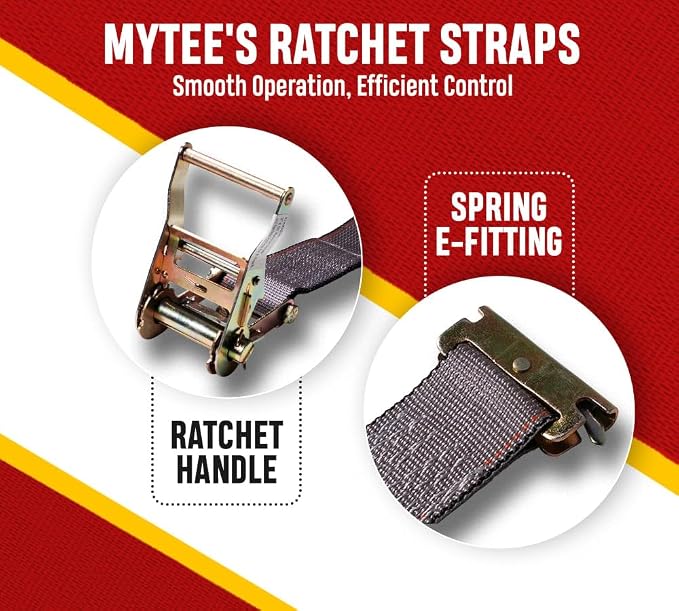 Mytee Products (10 Pack) 2'' x 16' E Track Straps w/Spring E-Fittings - Grey Ratchet Etrack Straps w/Heavy Duty 4000 lbs Breaking Strength for Enclosed Trailers, Trucks & Vans