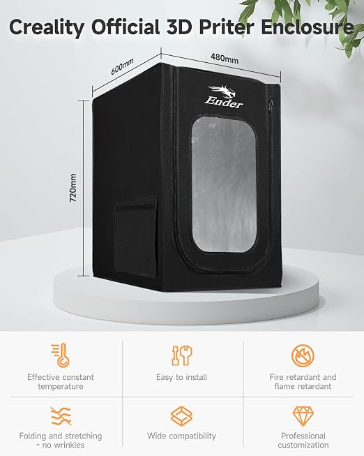 Creality Official 3D Printer Enclosure Fireproof and Dustproof Tent Constant Temperature Protective Cover Storage 480*600*720mm for Ender 3/Ender 3V2/Ender 3S/S1/S1 Pro/Ender 3Pro/Ender 3 Neo/3 V2 Neo