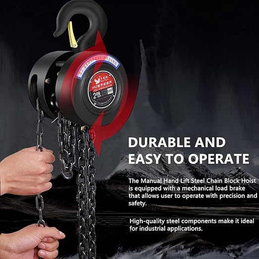 Manual Chain Hoist | 1 Ton/2000 lbs Capacity | 10’ Lift | 2 Hooks | Manual Hand Lift Steel Chain Block Hoist (1T)
