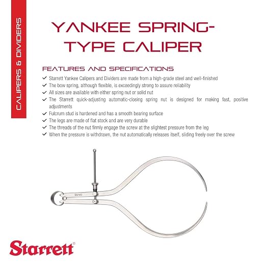 Starrett 79 Series "Yankee" Spring-Type Outside Calipers with Flat Legs and Quick-Spring Nut - Hardened Fulcrum Stud, Spring Joint Type, 12" Size and Capacity - 79B-12