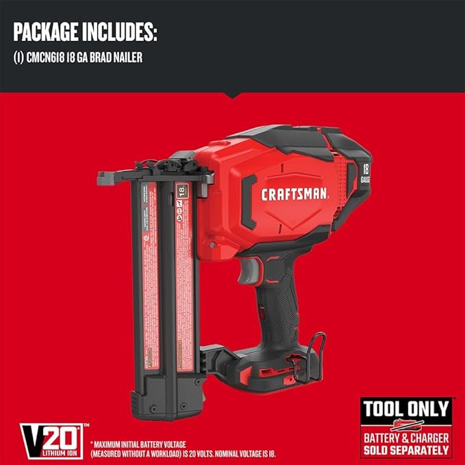 CRAFTSMAN V20 Brad Nailer, 18GA, Cordless, Bare Tool Only (CMCN618B)