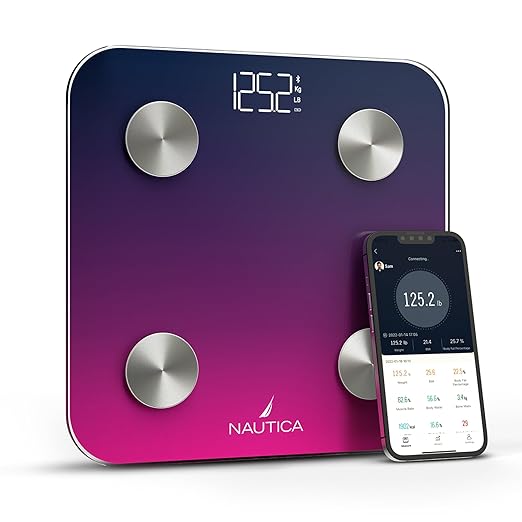 Nautica Body Tracker Digital Bathroom Scale, Bluetooth-Enabled Smart Scale with BMI, Body Fat, Muscle Mass Tracking & More, Syncs with Smartphone App for Body Composition Tracking, 396 Lbs.