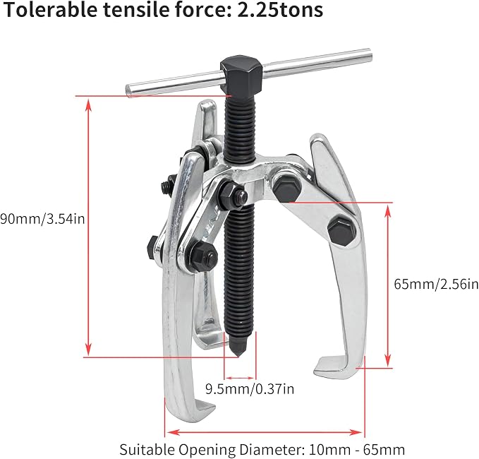 3 Jaw 2.5in/65mm Universal Bearing Gear Pullers Heavy Duty Extractor Tool,High Carbon Steel Puller,Adjuestable Removal Kit Type for Bearings/Flywheels/Pulleys Remove