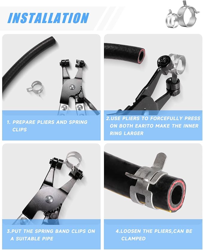 180Pcs 5/16" to 1-1/2"(7-38mm) 24 Size Spring Band Hose Clamps Assortment Kit with Swivel Flat Hose Clamp Plier, SEKSUALA Constant Tension Steel Clamps for Fuel Lines, Silicone,Vacuum Hoses (Grey?