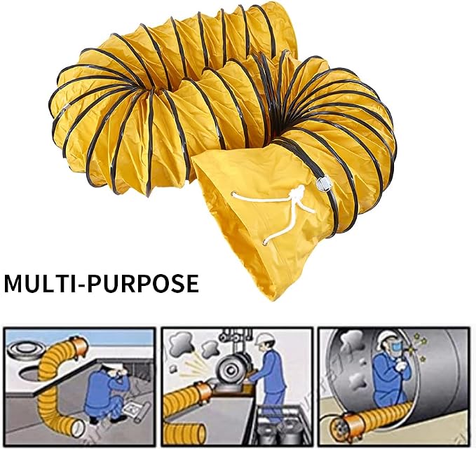 16FT PVC Flexible Duct Pipe with S Hook & Steel Support HAVC Ducting for 14inch Ventilator Utility Blower Fan & Exhaust Fan