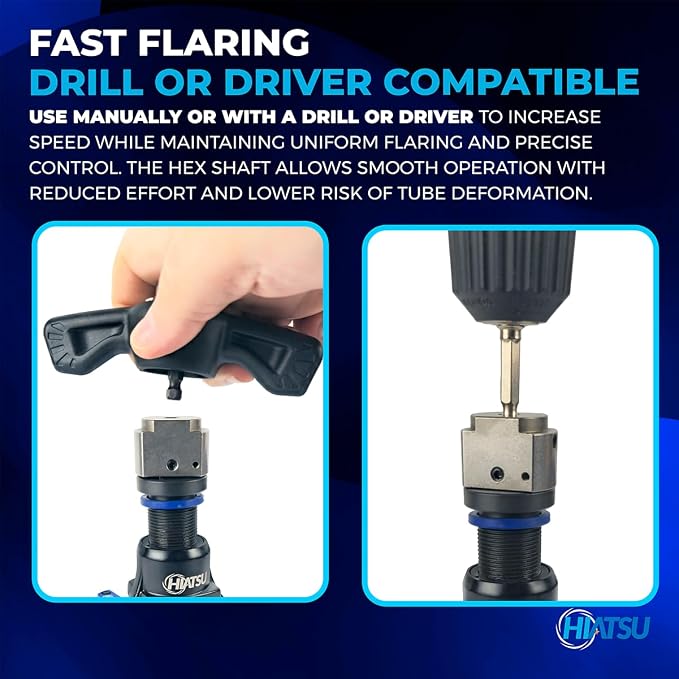 Hiatsu Eccentric Flaring Tool Kit with Ratchet, Drill Compatible, 1/4" to 3/4" Copper Tubing, Aluminum Construction