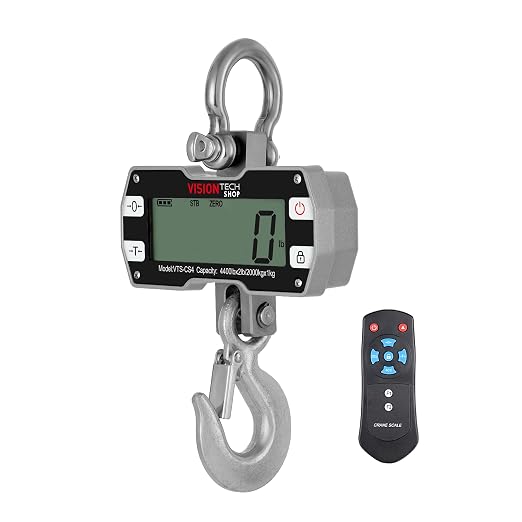 VisionTechShop Digital Crane Scale, VTS-CS4 4400lb/2000kg Heavy Duty Compact Hanging Industrial Scale with Remote Control, Large LCD Display, Backlight for Farm, Factory, Construction