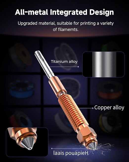 Creality Official K1C/K1 SE/K2 SE Nozzle, Unicorn Quick-Swap 0.4mm, 0.6mm, 0.8mm 4PCS Nozzle Kit, Copper Alloy and Hardened Steel 3D Printer Nozzle for K1C, K1SE, K2 SE, Ender 3 V3 SE, Ender 3 V3 Plus
