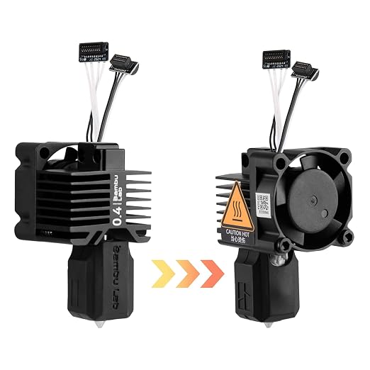 Bamboo Lab P1P, P1S Hotend Complete Kit for P1 Series 3D Printer, Full Assembly Hardened Steel Hot End with Fan, Thermistor, Ceramic Heater, 0.4mm Nozzle, and Extruder Heating Block Replacement