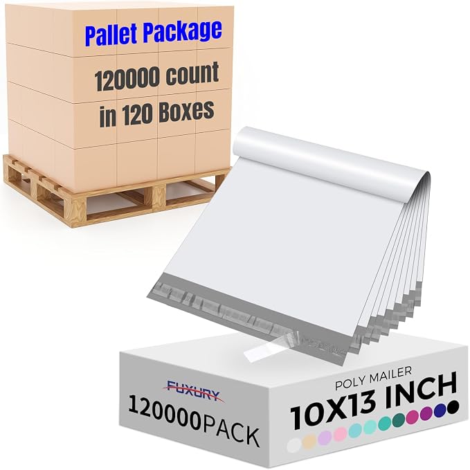 Fuxury 120000pcs 10x13" Poly Mailers,Waterproof Shipping Bags for Clothing,Strong Adhesive Shipping Envelopes for Small Business,Self Seal Poly Mailer Bags,Flexible Mailing Bags White