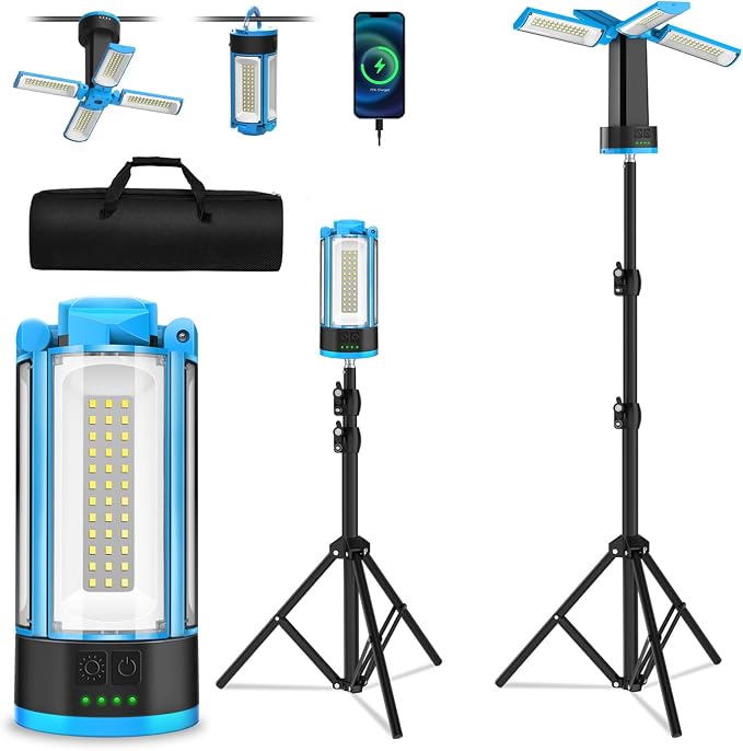 T-SUNiceM Cordless LED Work Light for Milwaukee 18V Battery and 10400mAh Rechargeable Camping Light with Stand