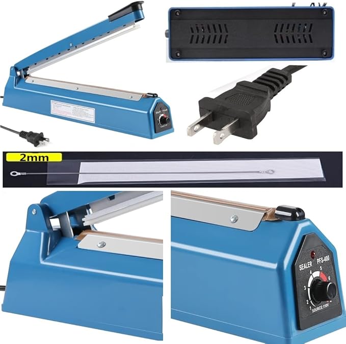 Impulse Heat Sealer Machine Manual Bags, 12 Inch, for Sealing Plastic/PE PP Bags with Extra Replace Element Grip