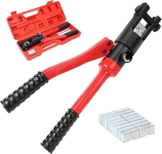 Hydraulic Crimping Tool, 60KN Heavy-Duty Battery Cable Crimper Tool with 9 Hex Crimp Dies, Heat-Treated Alloy Steel, Ergonomic Anti-Slip Handle for Industrial Electricity, Communication, Metallurgy
