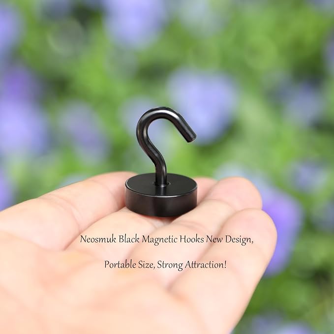 Neosmuk Magnetic Hooks, Cruise Ship Essentials, 40lb+ Heavy Duty Magnetic Hooks for Cruise Cabins, Refrigerator, Grill, Hanging, and Travel | Extra Strong Must-Haves Magnet Hook,Black,Pack of 20