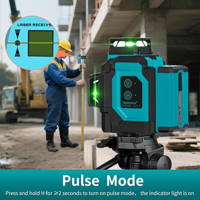 Takamine Laser Level 360 Self Leveling, 3x360° Cross Line Lazer Leveler Tool for Construction and Picture Hanging, 3D 12 Lines Green Laser Level, APP Control