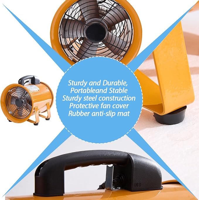 8-Inch Industrial Portable Air Blower Ventilator, 3300 CFM Heavy-Duty Tube Exhaust Fan, 250W High-Velocity Low-Noise Air Mover for Extraction, Ventilation (8 Inch Blower Fan)