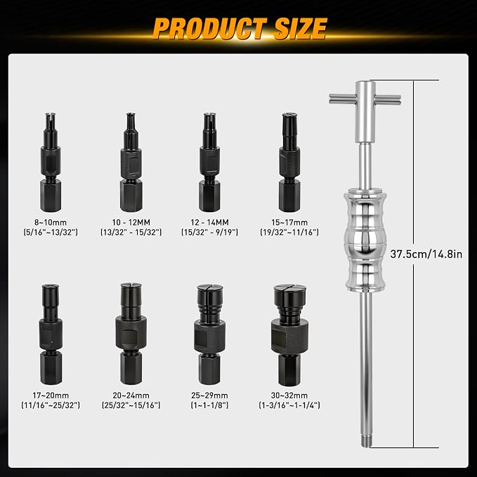 GOOACC 9PCS Blind Inner Bearing Puller Set, Slide Hammer with Expandable Collets 8-32MM Blind Hole Collet Bearing Slide Hammer Puller Set Internal Pilot Bearing Removal Tool for Axles Bearings, Black