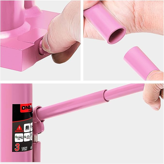 DNA Motoring 3 tons / 6000 lbs Lifting Automotive Welded Hydraulic Bottle Jack for Repair Vehicle, Pickup, Truck, w/Manual Handle, Pink,TOOLS-00349-PK