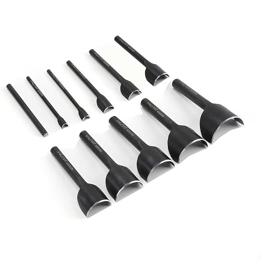 WUTA Half-Round Punch Set,Black Carbon Steel Leather Craft Tools,Leather Hole Punch Tool for Wallets,Strap Belts,Bags(11Pcs)