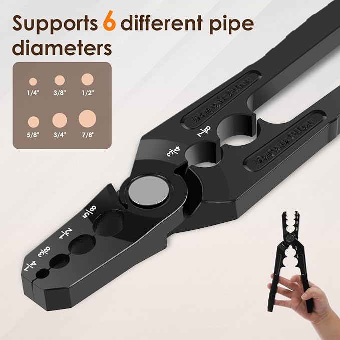 Manual Copper Tube Rounder with 6 Hole Design Copper Pipe Repair Tool Multifunctional Flat Tube Repair Plier Sturdy Coppers Pipe Rounding Tool, Diameter 1/4" 3/8" 1/2" 5/8" 3/4" 7/8"