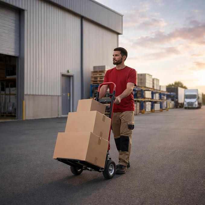 Red Convertible Hand Truck Dolly Cart with 4 Wheels Heavy Duty,1000 Lbs Capacity, 2 Straps for Moving Furniture/Appliance/Carton/Warehouse/Office/Easy to Follow Video to Install
