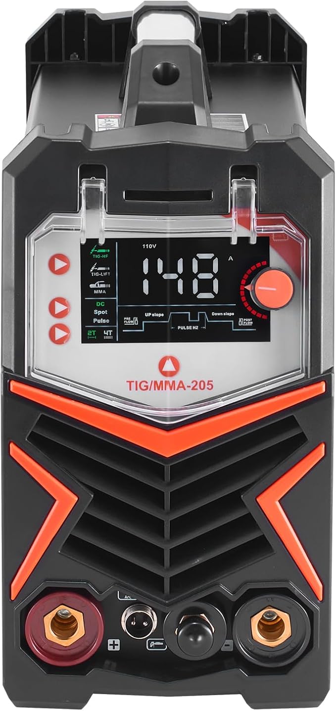 VEVOR TIG Welder, 205A 3-In-1 Welding Machine (Large LED Display)- DC TIG/DC Pulse TIG/MMA(Stick), 110&220V Dual Voltage Electric Welder with IGBT Inverter High-Frequency Start