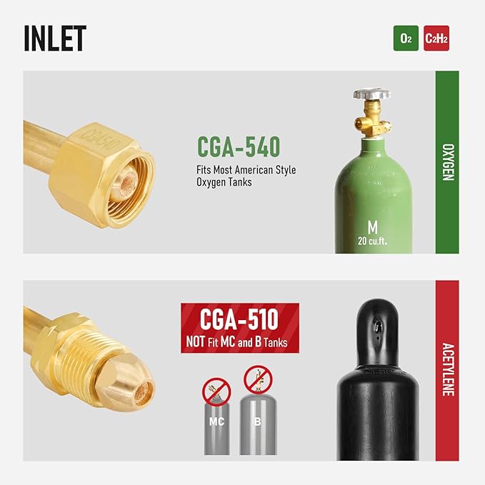 RX WELD Oxygen Acetylene Regulator Set, CGA540 & CGA510, B Size | Medium-duty cutting & welding set. Brass body. Outlet thread 9/16"-18