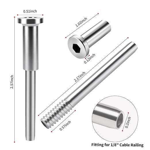 50 Pairs Invisible Cable Railing Kit，1/8" Stainless Steel Cable Railing Hardware with Invisible Receivers and Swage Stud End for Cable Railing - Easy Installation for Decks, Marine, and Interior Use