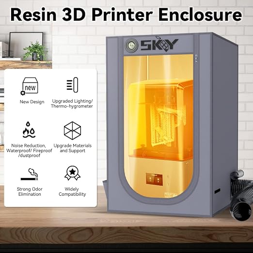 Skouphy Resin 3D Printer Enclosure with Ventilation Kit, LED Light,Thermo-Hygrometer Dustproof Cover Eliminate Odors Compatible with Anycubic Elegoo Creality Series LCD Resin UV 3D Printer
