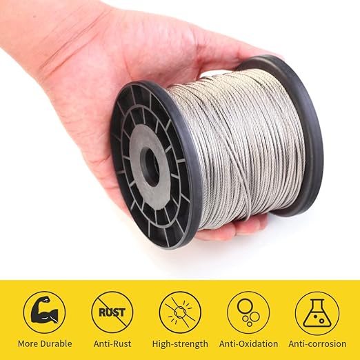 1/16 Wire Rope, 304 Stainless Steel Cable, Aircraft Cable, Steel Wire, 328FT with 150Pcs Crimping Sleeves, Clothes Line Wires, Trellis Wire, 7x7 368lbs Breaking Strength
