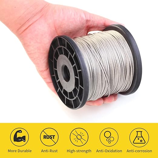 1/16 Wire Rope, 1000FT 304 Stainless Steel Cable with 300Pcs Crimp Sleeves, Aircraft Grade, 7x7 Strand, 368lbs Breaking Strength, for Garden Trellis, Clothesline, Railing,Trellis