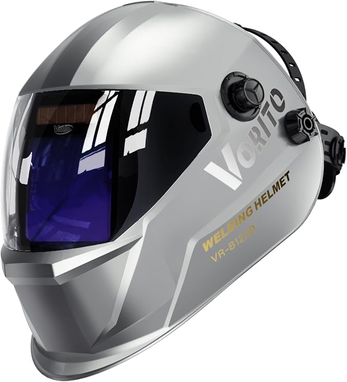 Large View True Color Auto Darkening Welding Helmet with LED Light - Solar Powered, 4 Arc Sensors, 1/1/1/1 Optical Clarity, Wide Shade 4/5-13 for TIG MIG ARC Grind