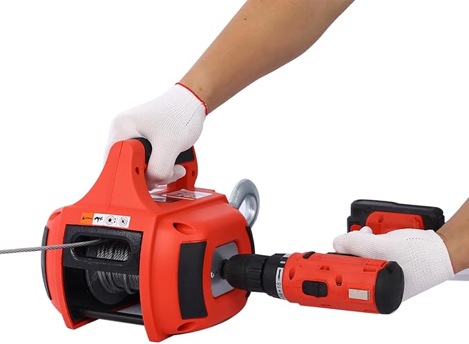 Drill Winch Hoist Portable Drill Winch 750 LB Capacity Handheld Drill Winch with 40 Foot Steel Wire for Lifting Dragging, Stretched Wire Fence, Log Handling