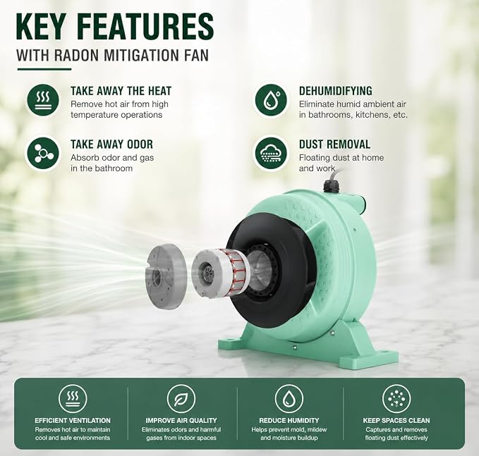 4 inch EC Radon Mitigation Fan 4" – 250 CFM Ultra-Quiet Inline Duct Fan, IP67 Waterproof, Electronically Commutated Energy-Efficient Motor – Indoor/Outdoor Radon Exhaust System