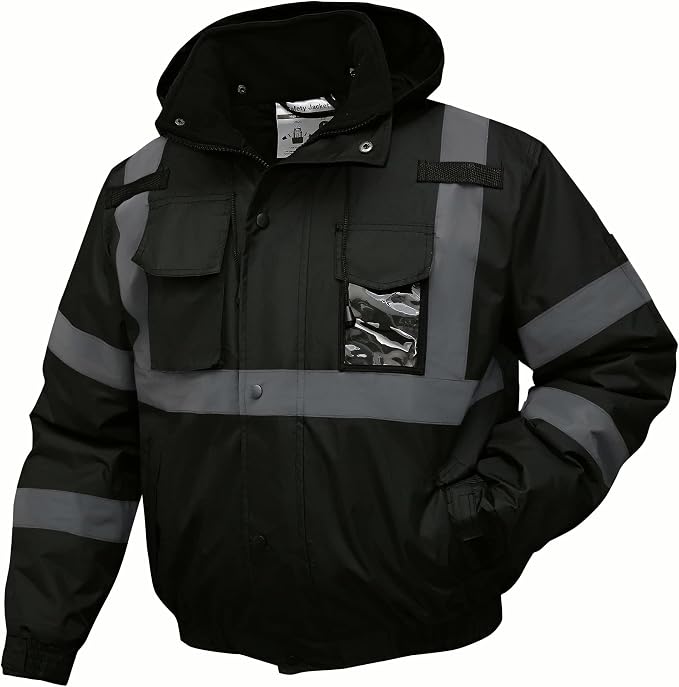 SKSAFETY High Visibility Reflective Jackets for Men, Waterproof Safety Jacket for Men with Pockets, Black Work Construction Coats for Winter Cold Weather,5XL, 1 Pack