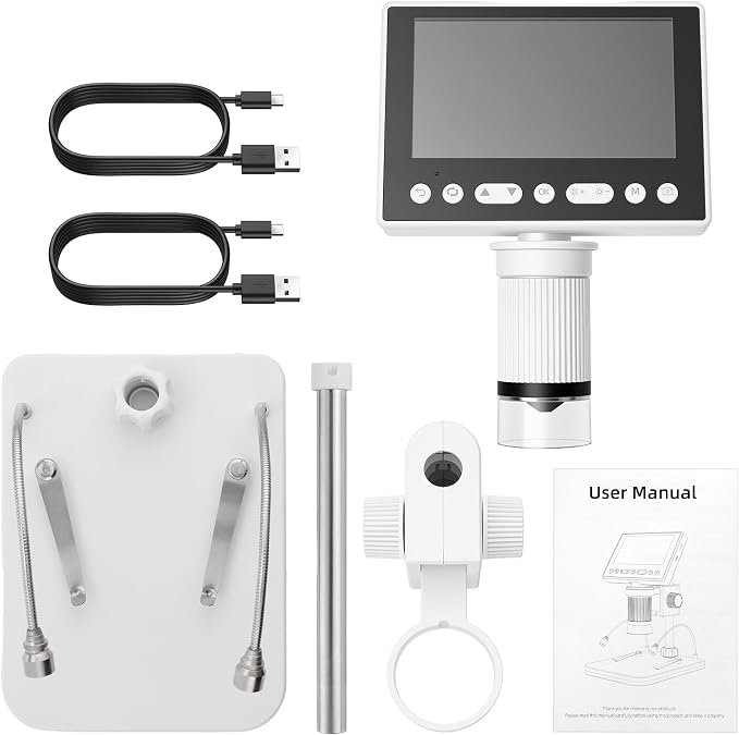 eSynic 1080P HD Digital Coin Microscope-4.5" LCD Screen with Adjustable 1000X Magnification-USB-C Rechargeable Coin Magnifier Microscope Camera with 32GB Card & 10 LED Lights-Windows/Mac Compatible
