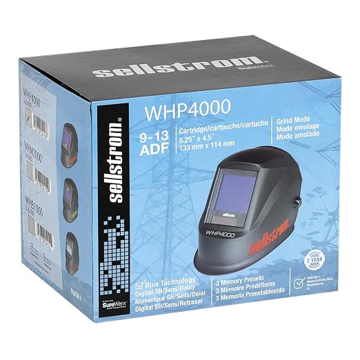 Sellstrom Lightweight,Ergonomic Design,Nylon,Extra Large Blue Lens Technology,All-Day Comfort,Excellent Optical Clarity,Premium Welding Helmet with ADF Technology,Black/Orange,7'Wx 13'H x 5'L,S26400