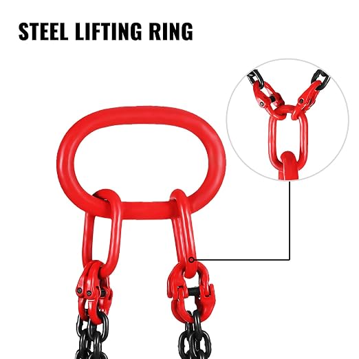 VEVOR Chain Sling 5/16 Inch X 5 Ft Chain Sling for Engine Hoist G80 Alloy Steel Lifting Sling Chains 3 Ton with 4 Leg Grab Hooks