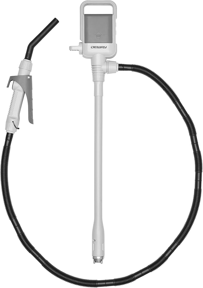 DEWAY Automatic Fuel Transfer Pump with Nozzle for Quick Flow Control & Stop, 3X More Powerful D Battery Powered, Extra Long Hose Fits All Size Cans, Portable Liquid Pump Transfers at 2.4 Gal/Minute