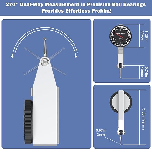 HDLNKAK Dial Test Indicator with Magnetic Base Stand（90lbs /40kg), 0-0.03"x0.0005" Test Indicator, Digital Micrometer, Outside Micrometer Precision Measuring Tool.