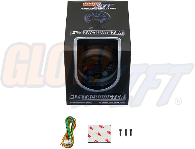 GlowShift Tinted 7 Color 10,000 RPM On-Dash Tachometer Gauge - for 1-10 Cylinder Gas Powered Engines - Includes Shift Light & Wiring - Multi-Color Display - Black Dial - Smoked Lens - 3-3/4" 95mm