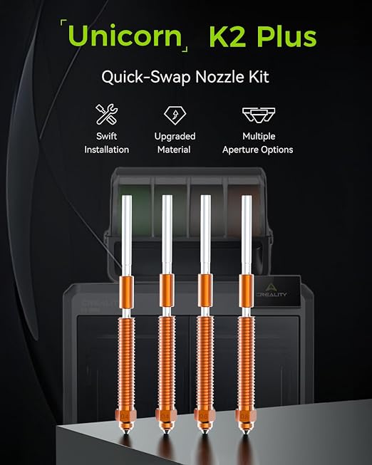 Creality Official K2 Plus Nozzles, 0.4/0.6/0.8mm 4PCS Quick-Swap 3D Printer Hotend Nozzle Kit, Copper Alloy and Hardened Steel, 3D Printer Accessories for K2 Plus, K2, K2 Pro, Creality Hi