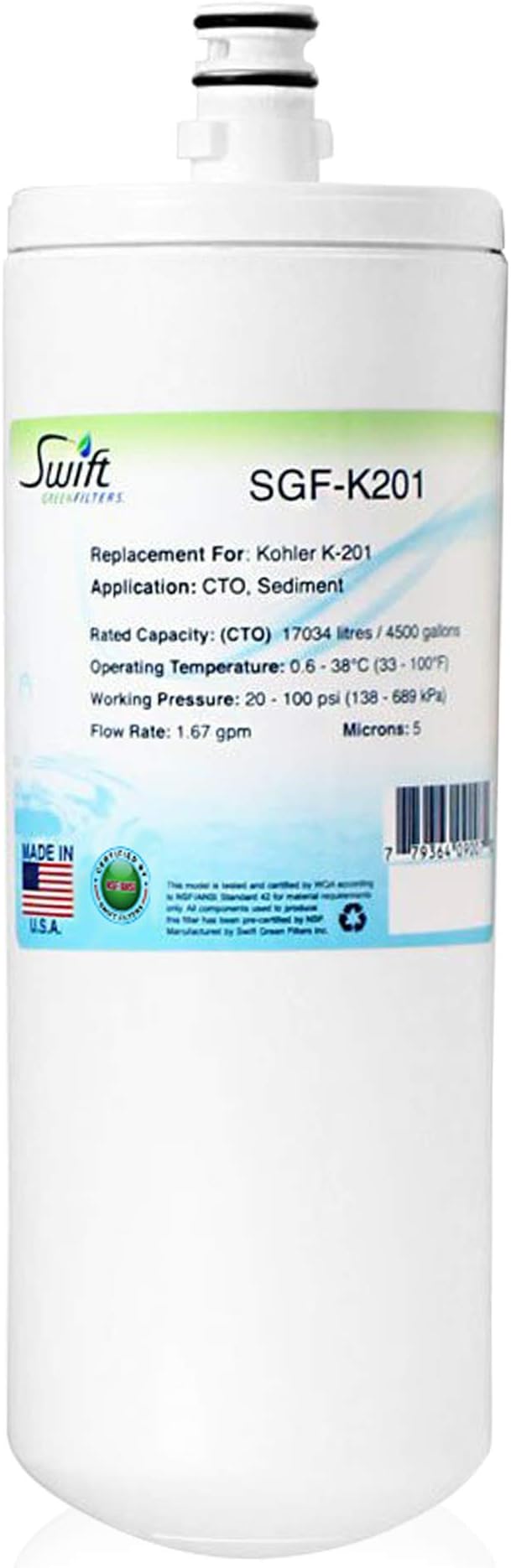 Swift Green Filters SGF-K201 Compatible for Kohler K-201 Commercial Water Filter (1 Pack),Made in USA