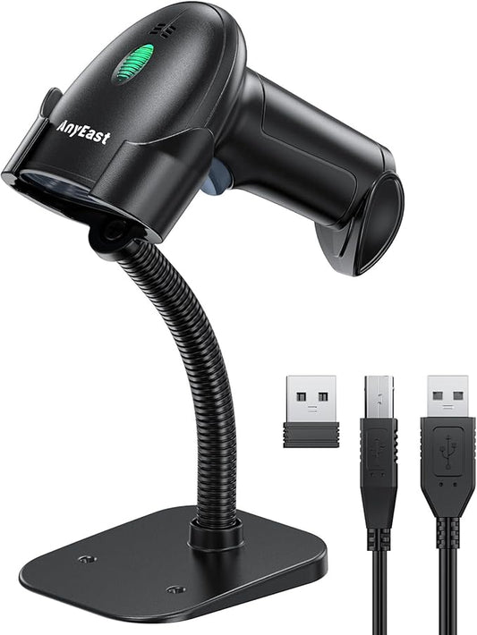 2D 1D Barcode Scanner with Stand, Bluetooth, Wireless and USB Wired | Screen scanning, 2.4G connection, automatic scanning, prefix/suffix addition,for warehouses,supermarkets,bookstores,drugstore
