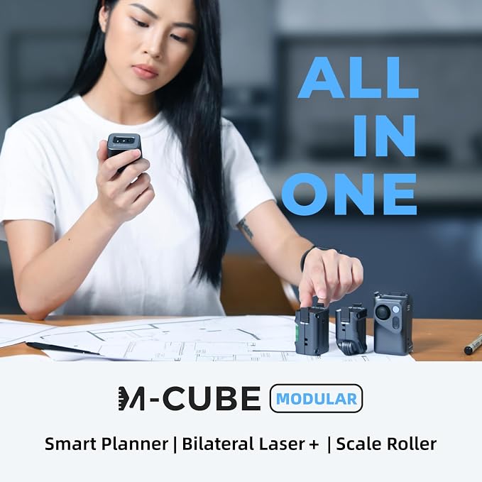HOZO M-Cube Pro Laser Measuring Tool Combo:4 Modules Build to Adapt, M-Tripod & M-Protection Case, Rechargeable Modular Laser Distance Meter with Bilateral Laser, Digital Scale Roller | Bluetooth App