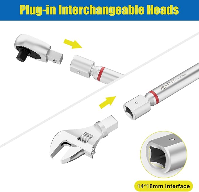 ANPUDS Adjustable Digital Torque Wrench, 2.2-147.5 Ft.lb, ±1% Accuracy | 3-200 Nm, 45mm Jaw & 1/2" Ratchet, 14×18mm Open End, Vibration, Buzzer and LED Indicator, for HVAC, Split AC, Auto, Plumbing
