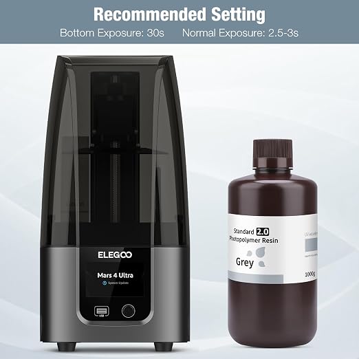 ELEGOO Upgraded Standard Resin 2.0, 405nm LCD Rapid UV-Curing 3D Printer Resin, Higher Precision, Lower Shrinkage, Non Toxic 3D Photopolymer Resin for LCD/MSLA/DLP 3D Printing, Grey 1000G