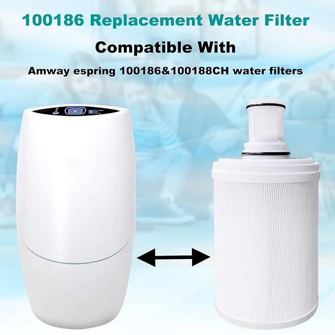 2Pack 100186 Water Filter Replacement Compatible with Amway espring 100186 water filter cartridge,UV activated carbon cartridge box with pre-filter,High efficiency filtration removing odors