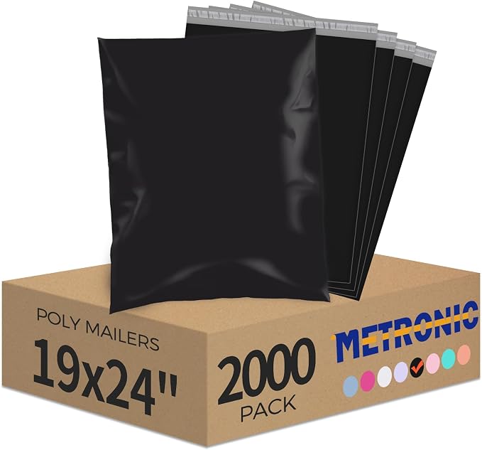Metronic Poly Mailers 19x24 Inch 2000pcs Black, Large Shipping Bags for Clothes,Self Adhesive Shipping Envelopes for Small Business,Waterproof Mailers Poly Bags for Shipping,Packaging Mailing Bags